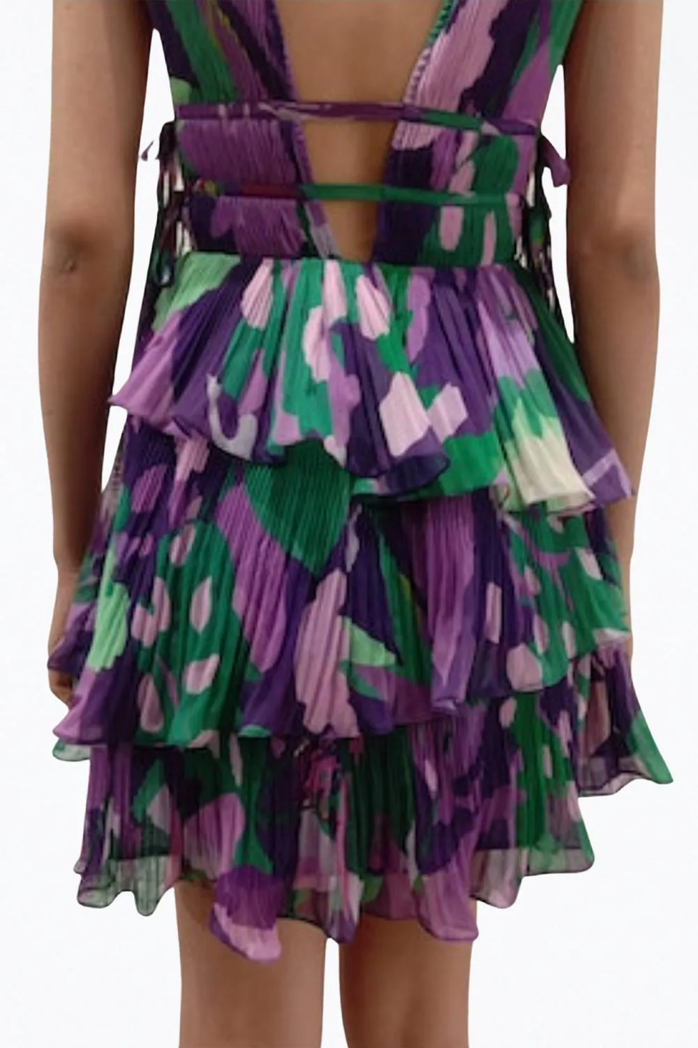 AERIN PLEATED CUTOUT CHIFFON MINI DRESS
