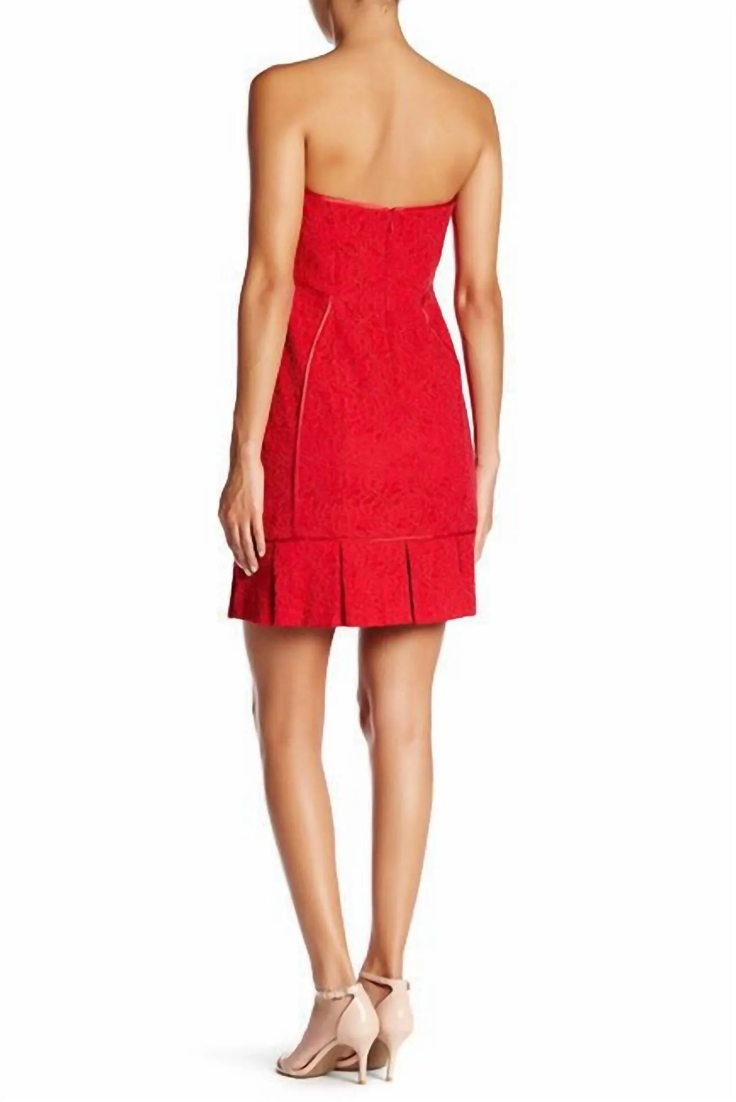 Aidan Mattox - Strapless Lace Pleated Hem Mini Cocktail Dress