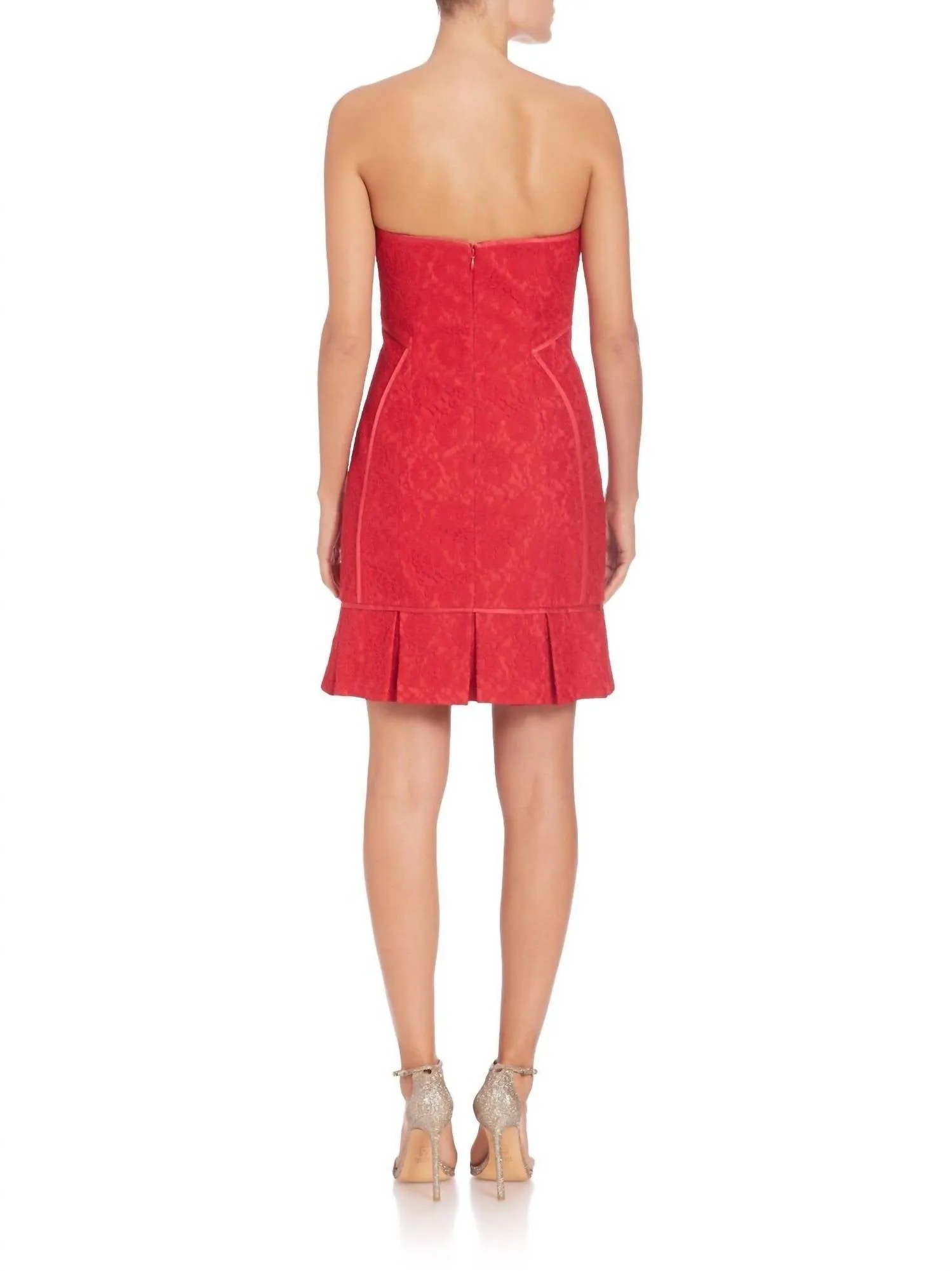 Aidan Mattox - Strapless Lace Pleated Hem Mini Cocktail Dress