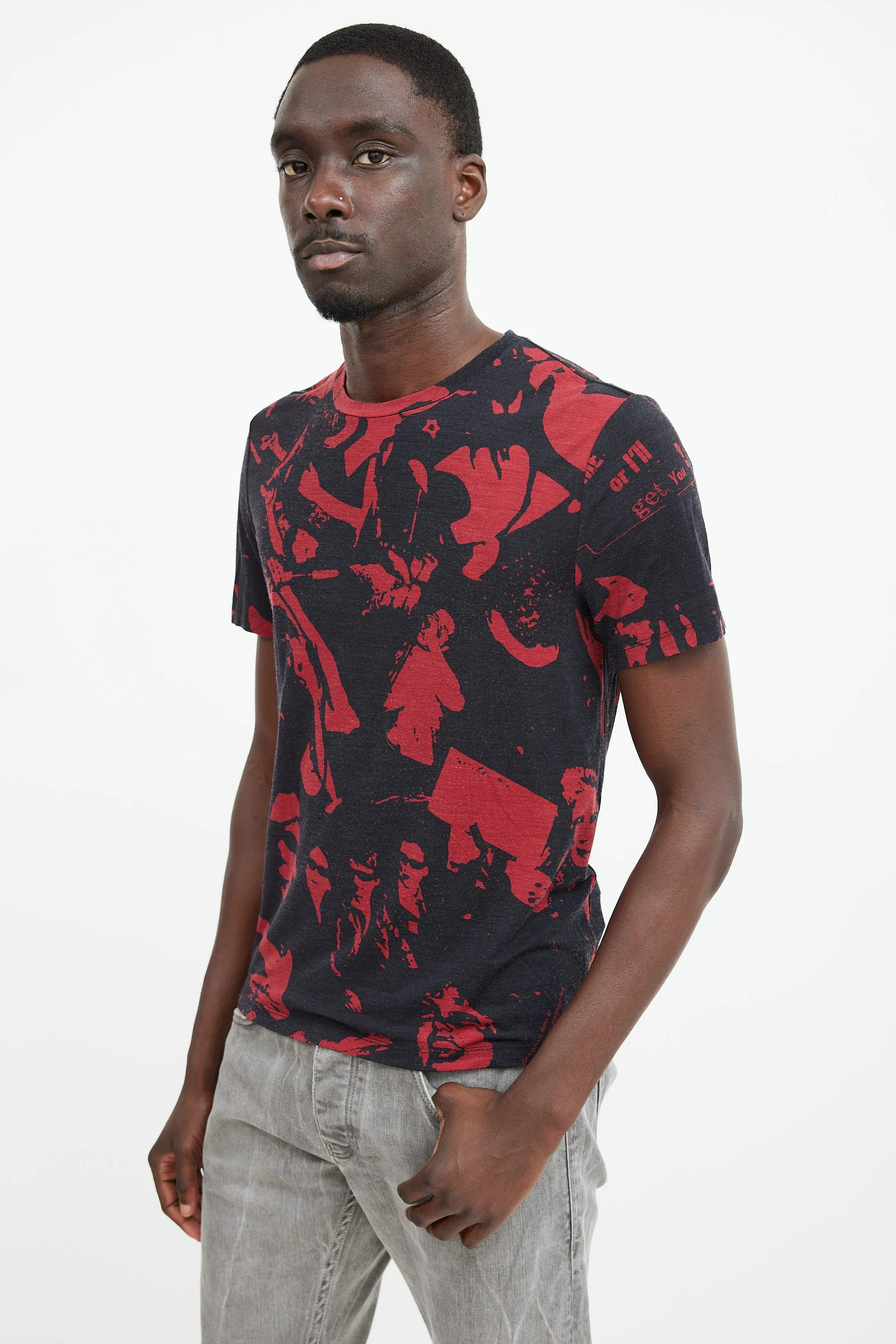 Black & Red Wool Face Patterned T-Shirt