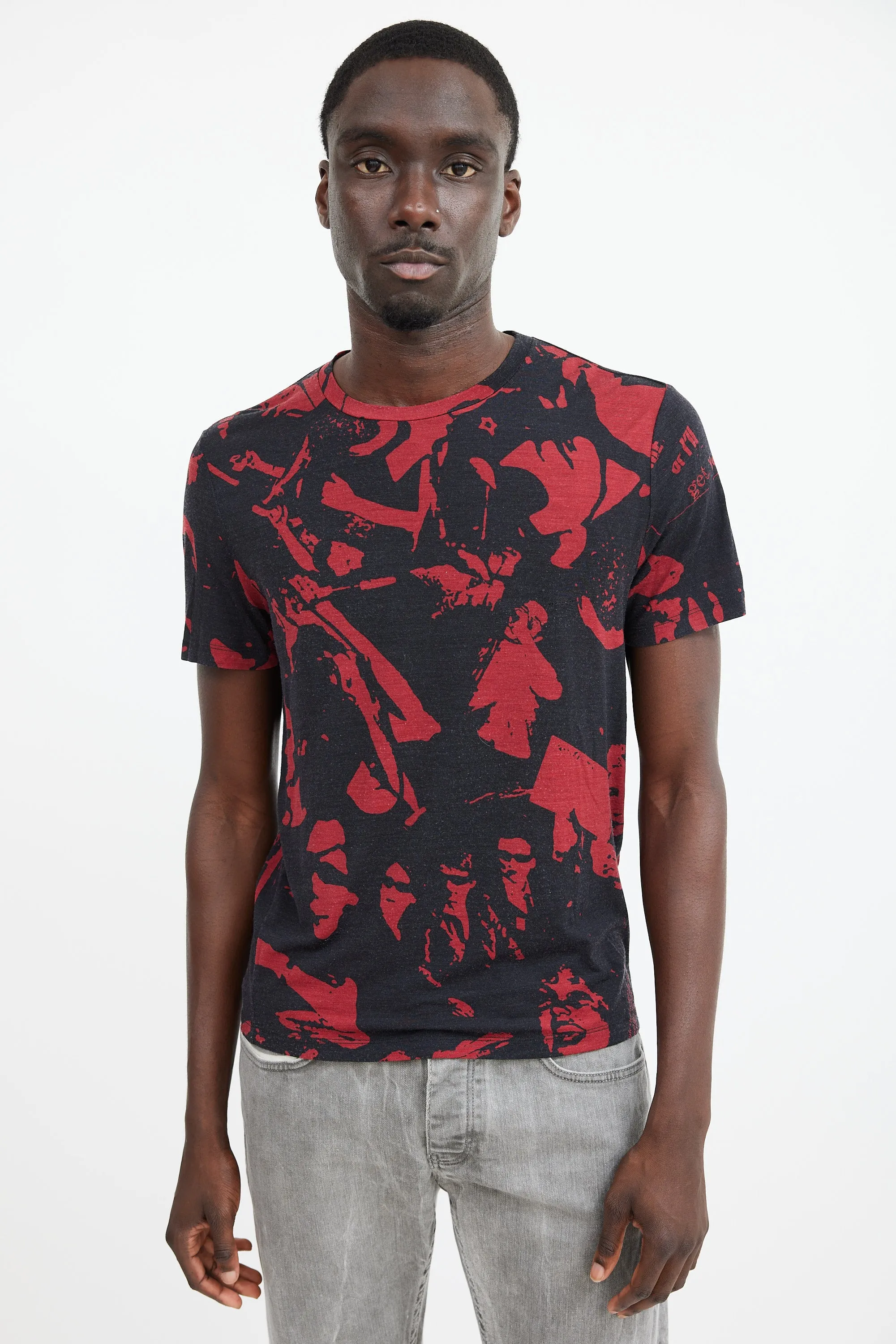 Black & Red Wool Face Patterned T-Shirt