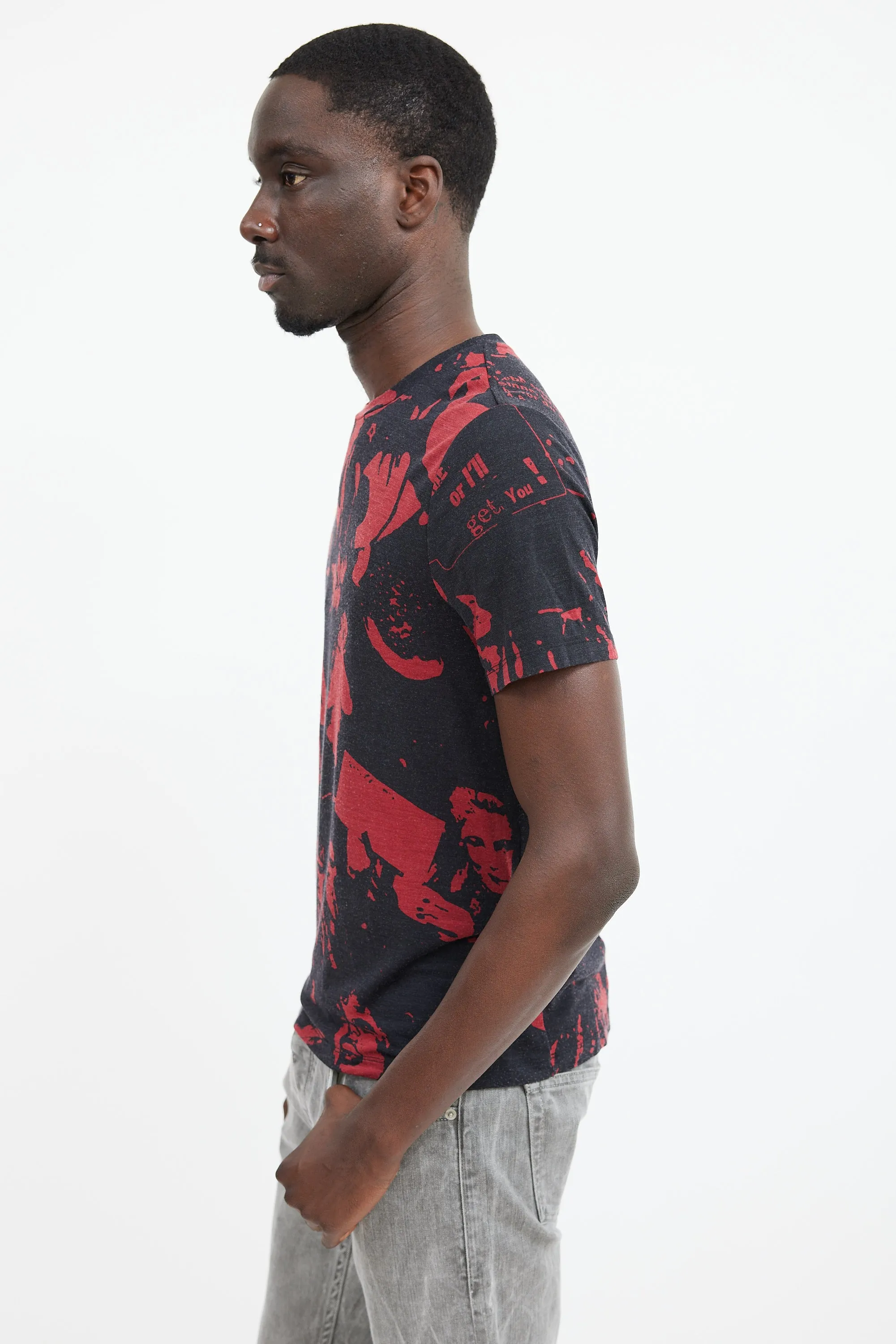 Black & Red Wool Face Patterned T-Shirt
