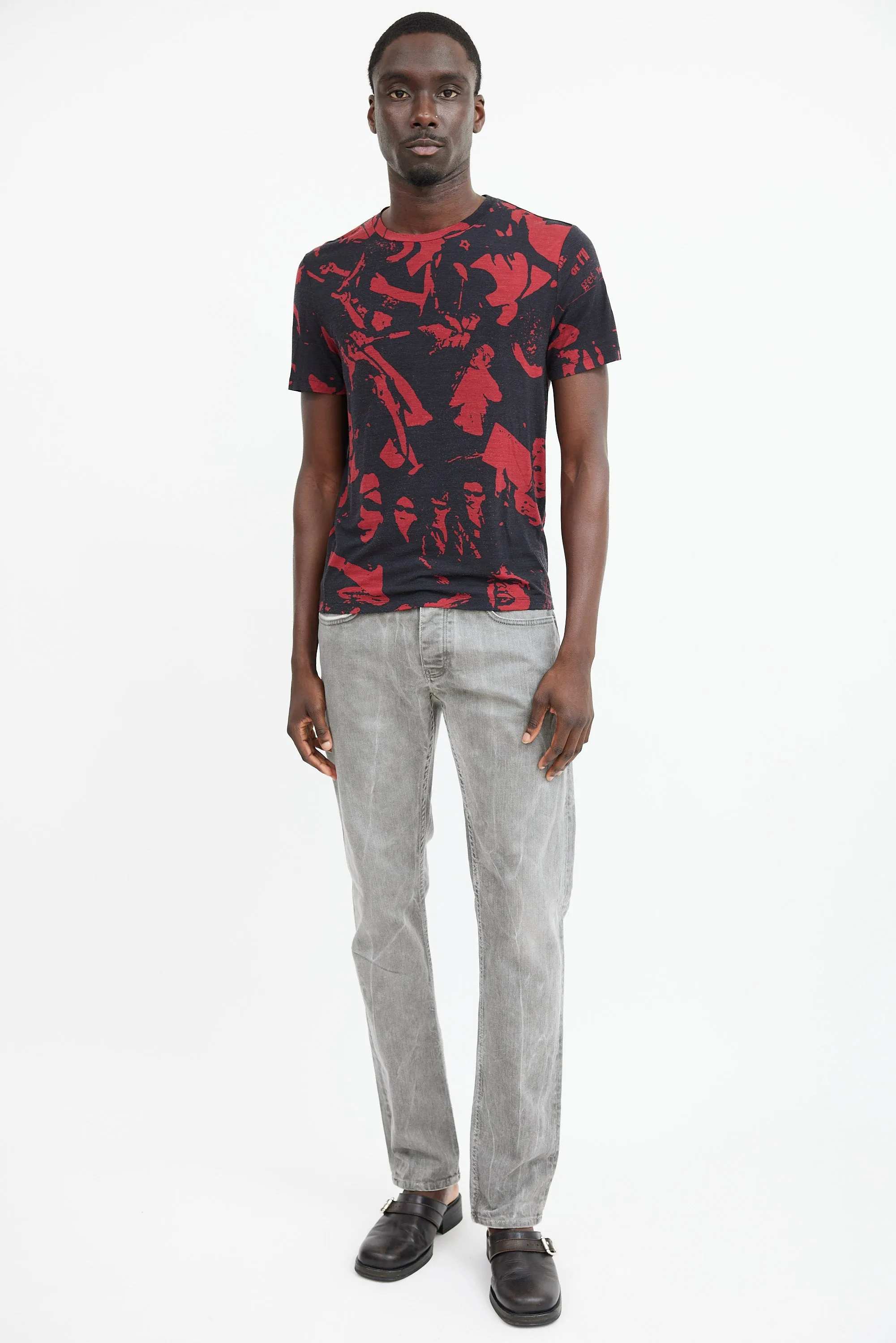 Black & Red Wool Face Patterned T-Shirt