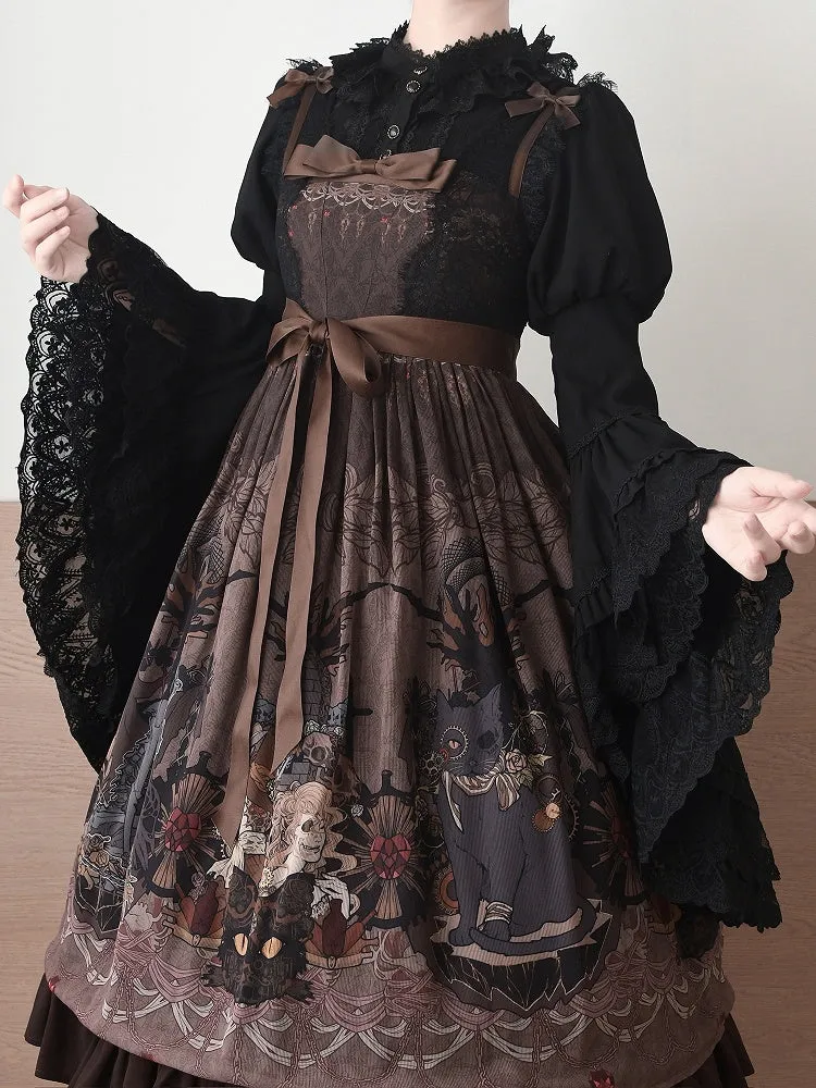 Black Elegant Long Bell Sleeves Blouse