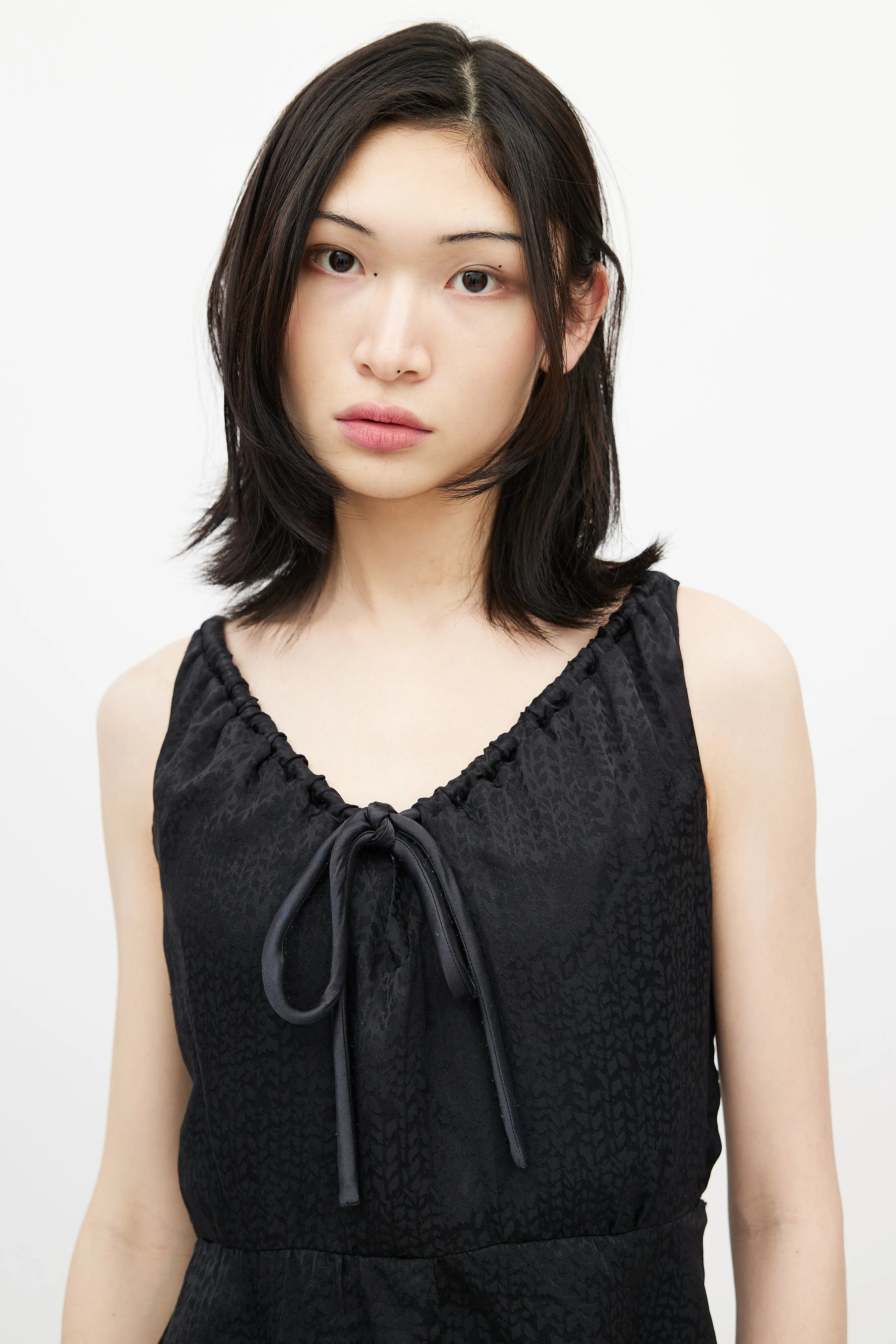 Black Silk Patterned Top