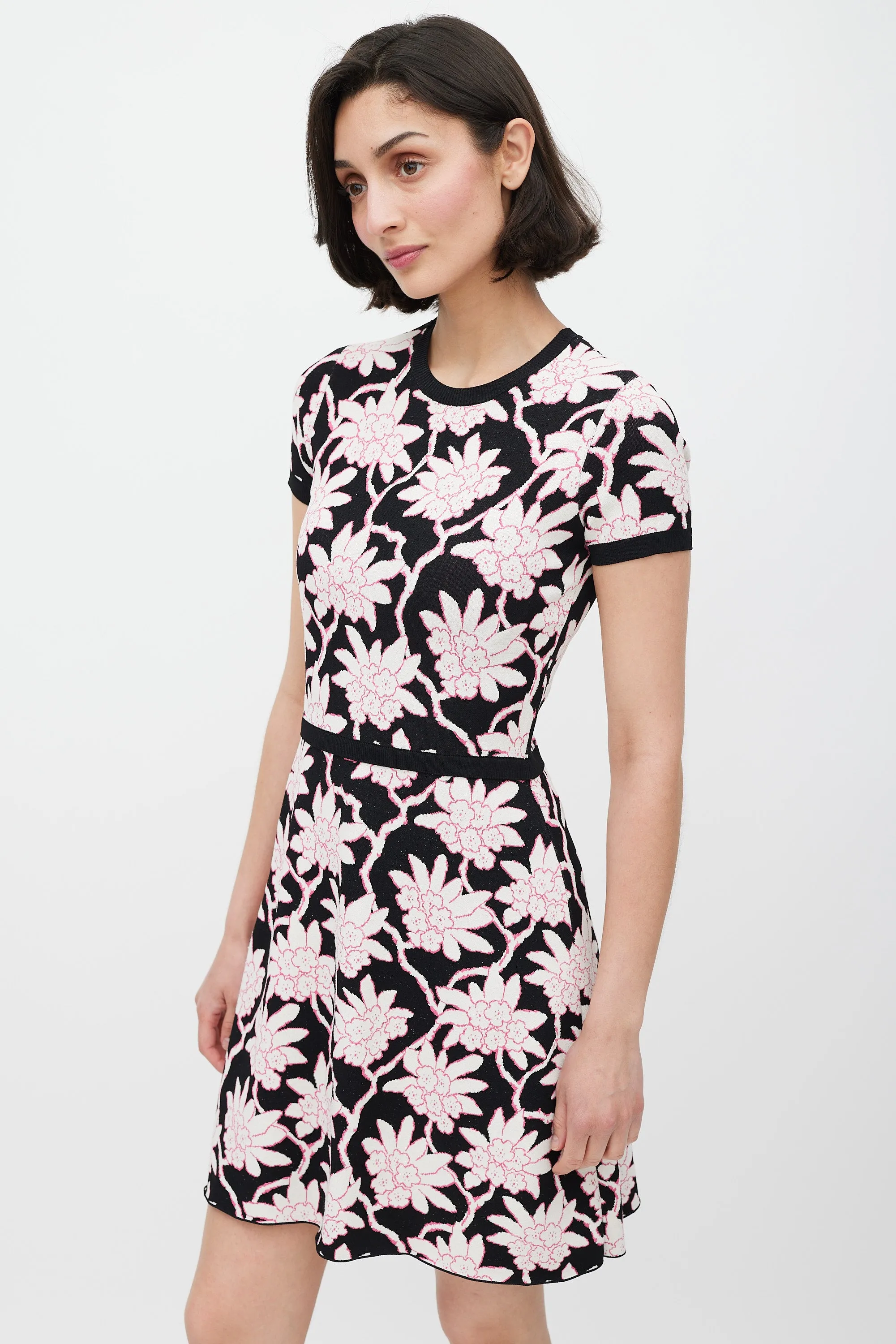 Black White & Pink Floral Knit Dress