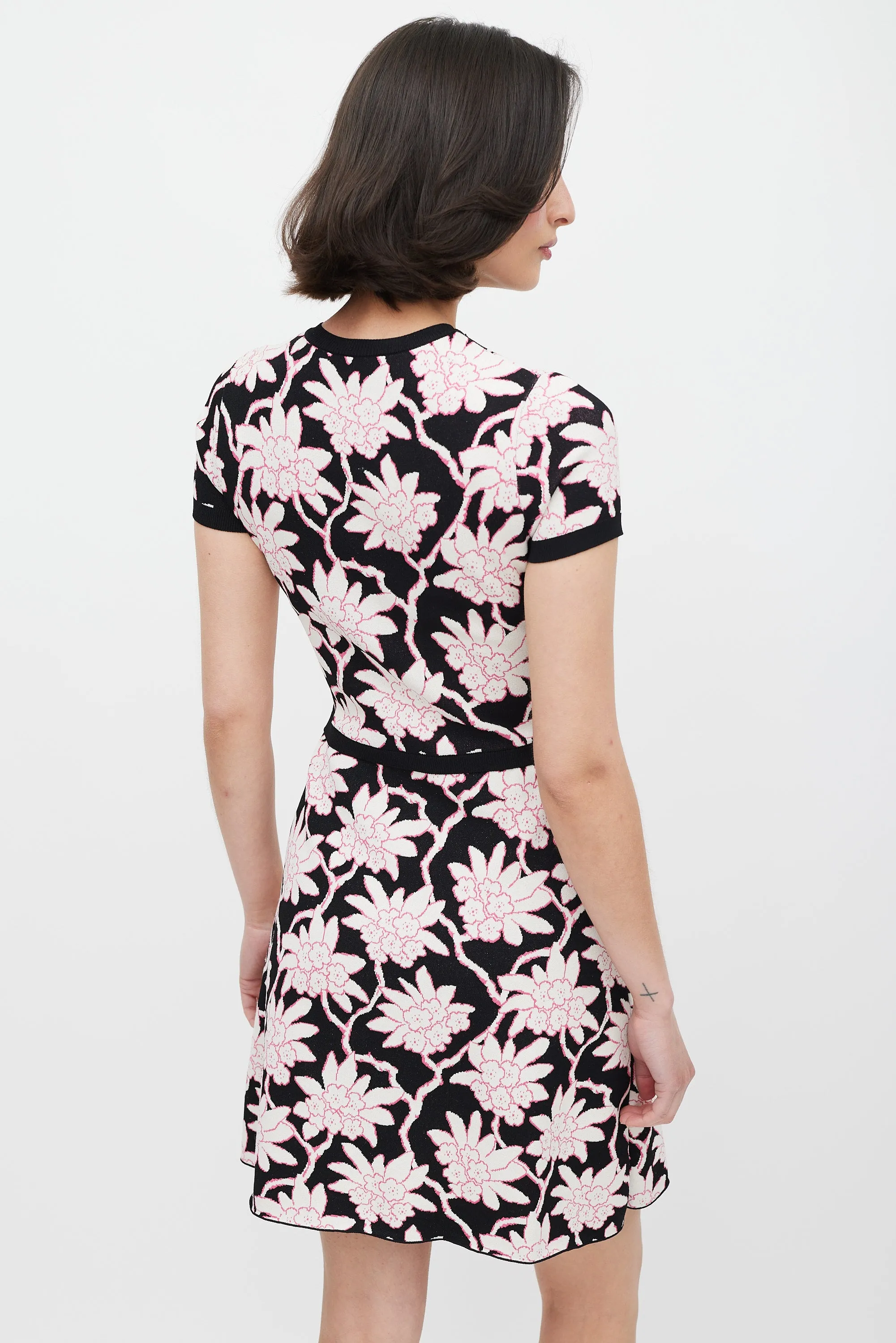 Black White & Pink Floral Knit Dress