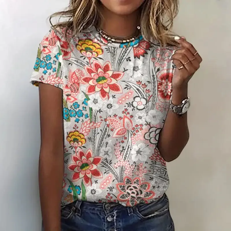 Blossom Into Adventure with Our Cotton Floral Print T-Shirt