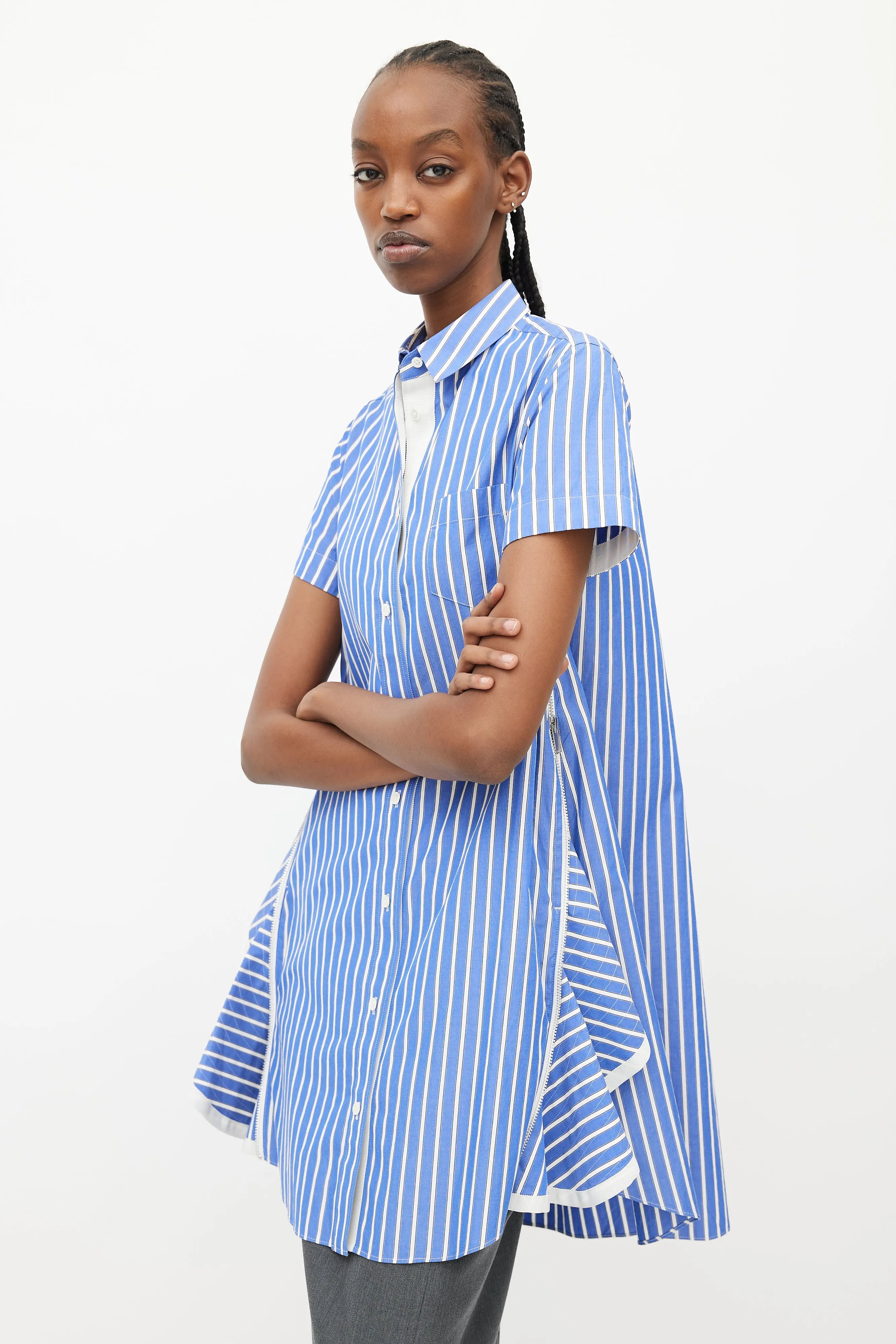 Blue & White Stripes Flared Shirt Dress