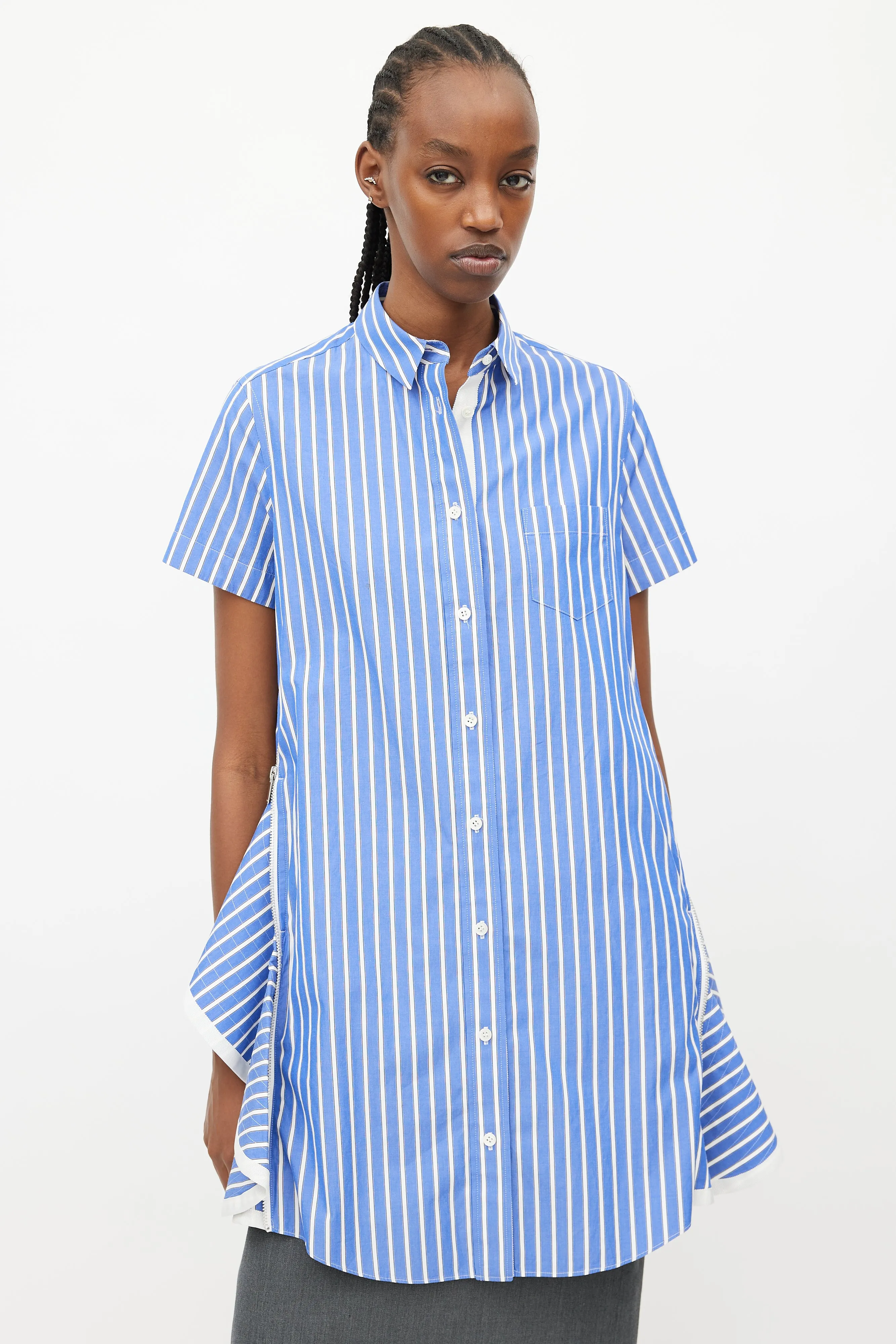 Blue & White Stripes Flared Shirt Dress
