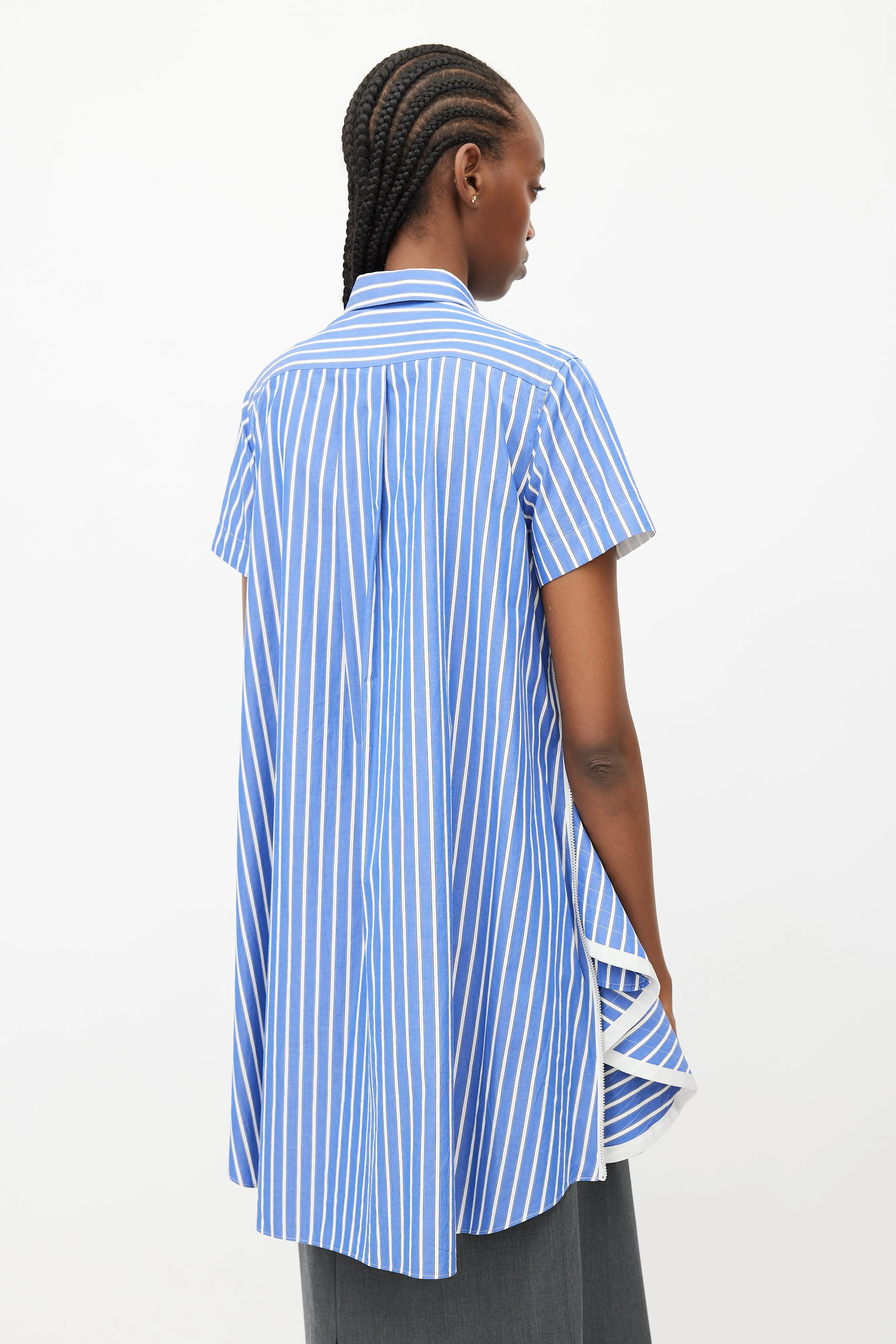 Blue & White Stripes Flared Shirt Dress