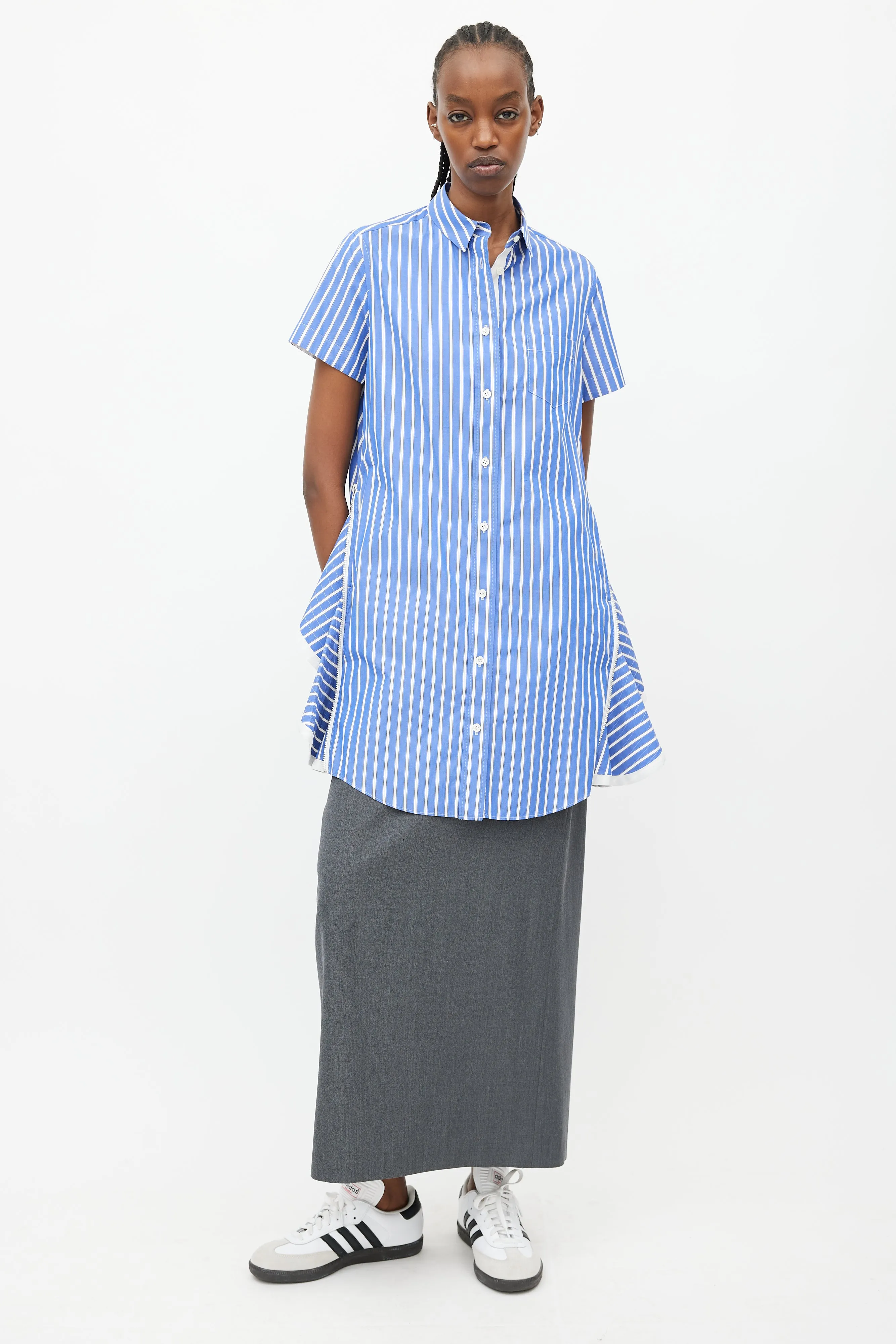 Blue & White Stripes Flared Shirt Dress