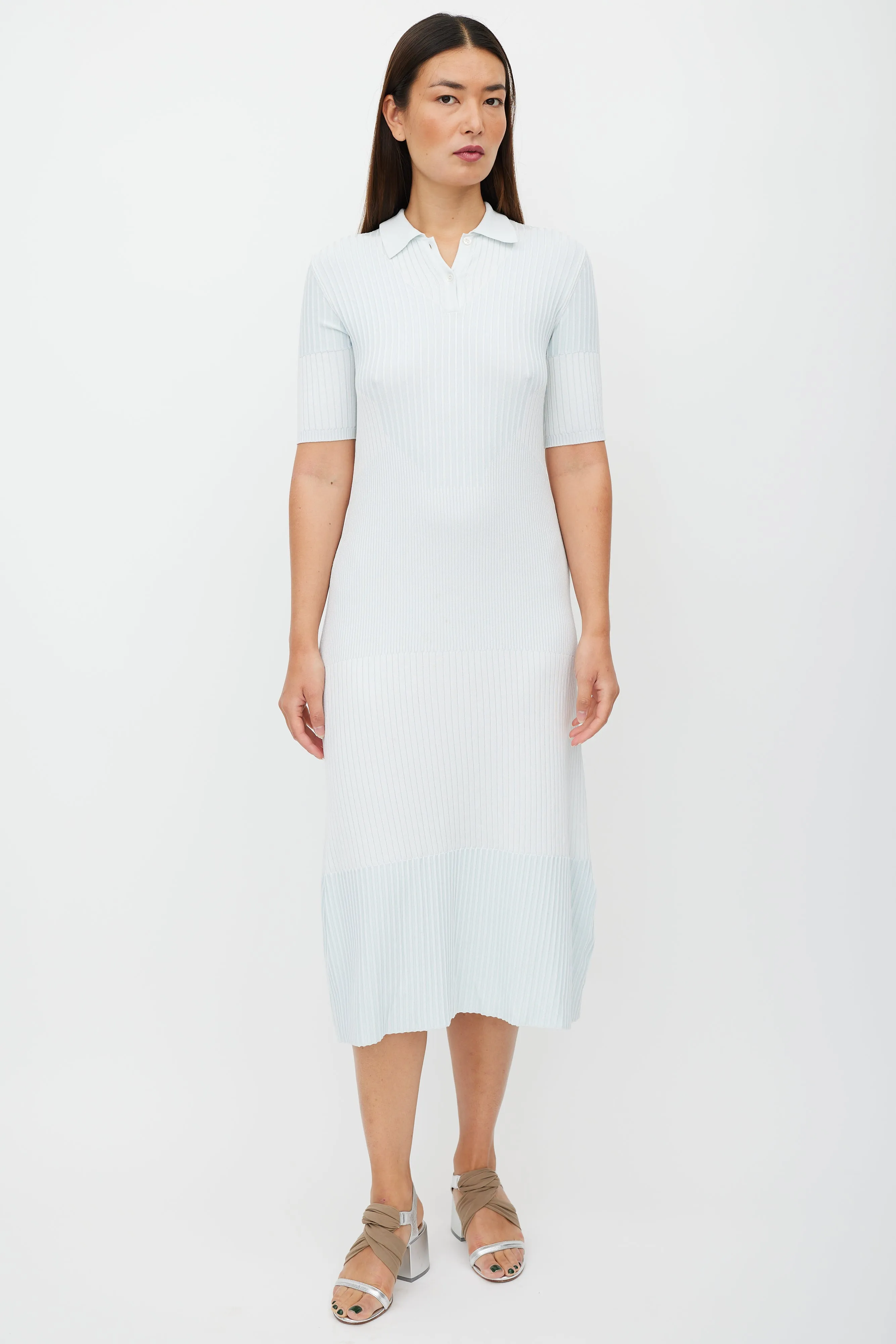 Blue Ribbed Polo Dress