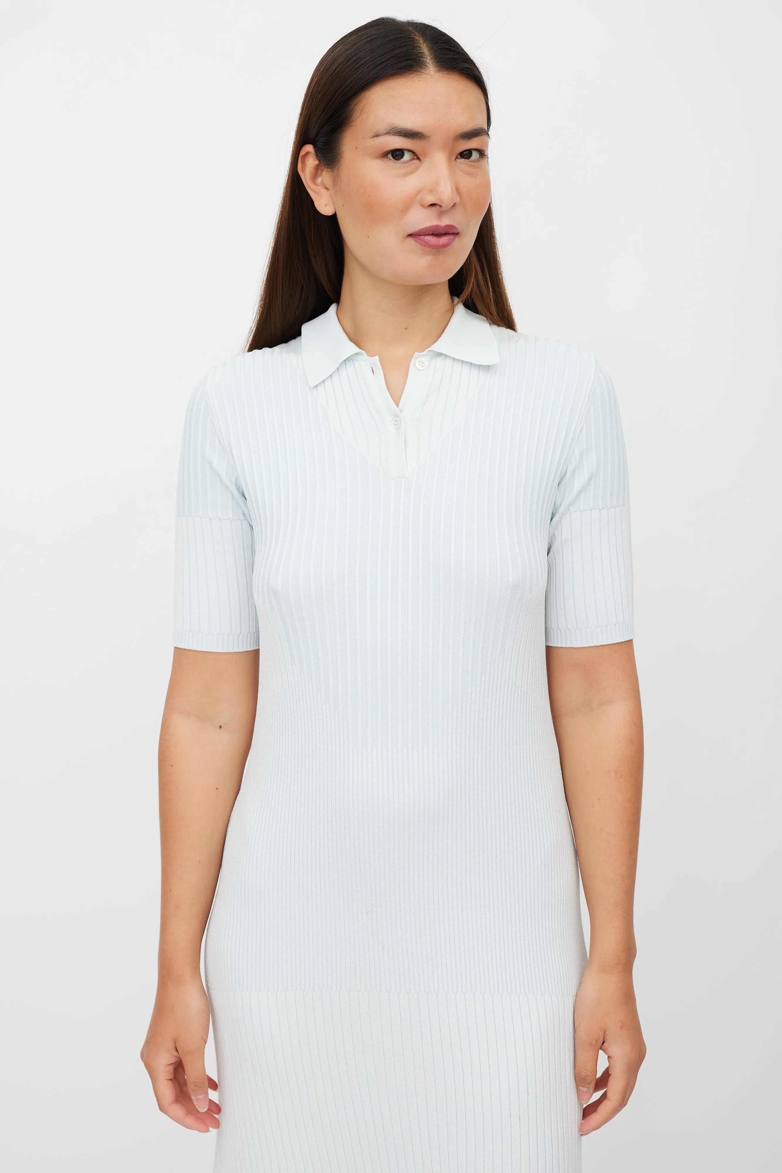 Blue Ribbed Polo Dress