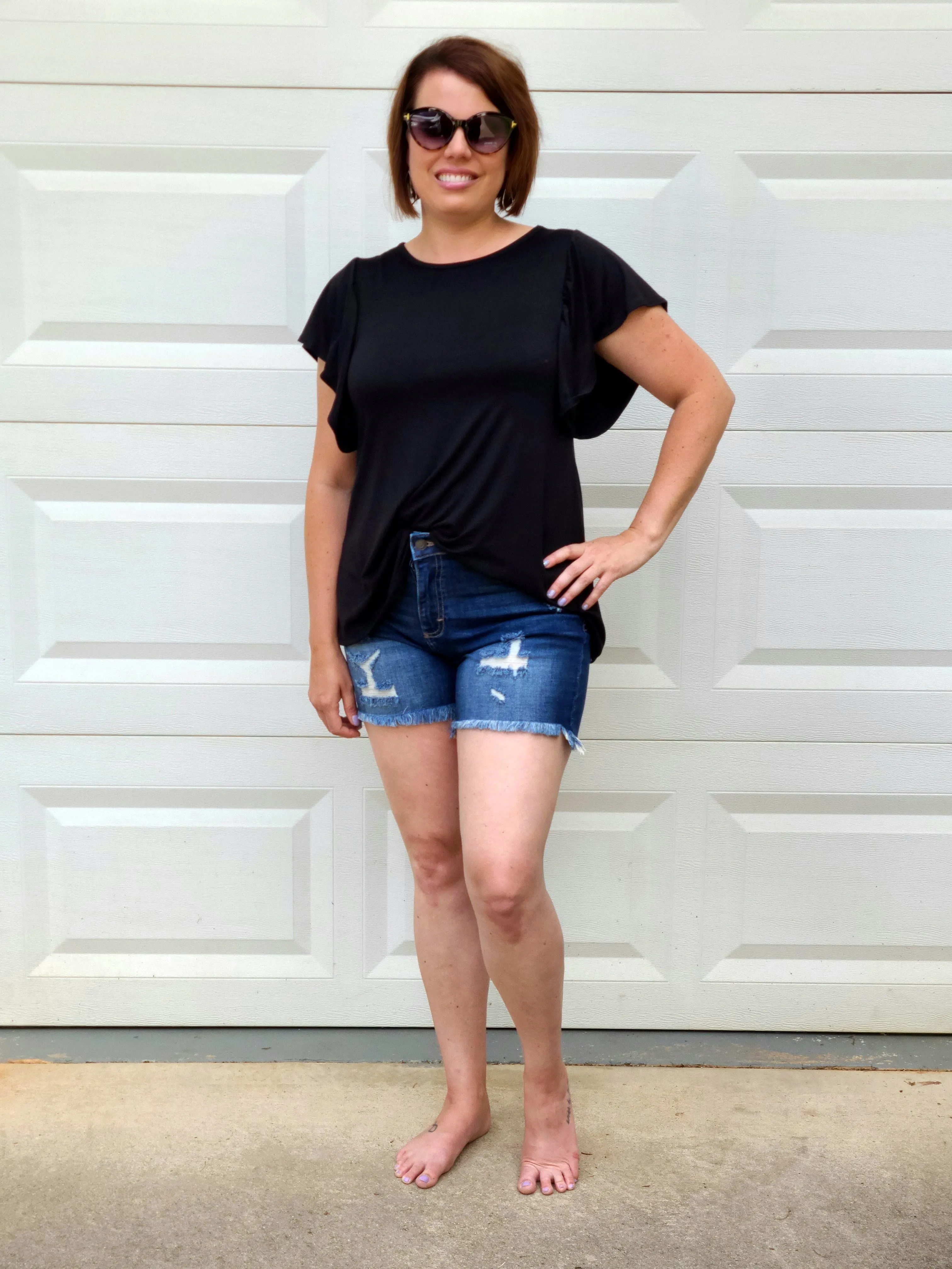 Casual Butterfly Sleeve Top in Black