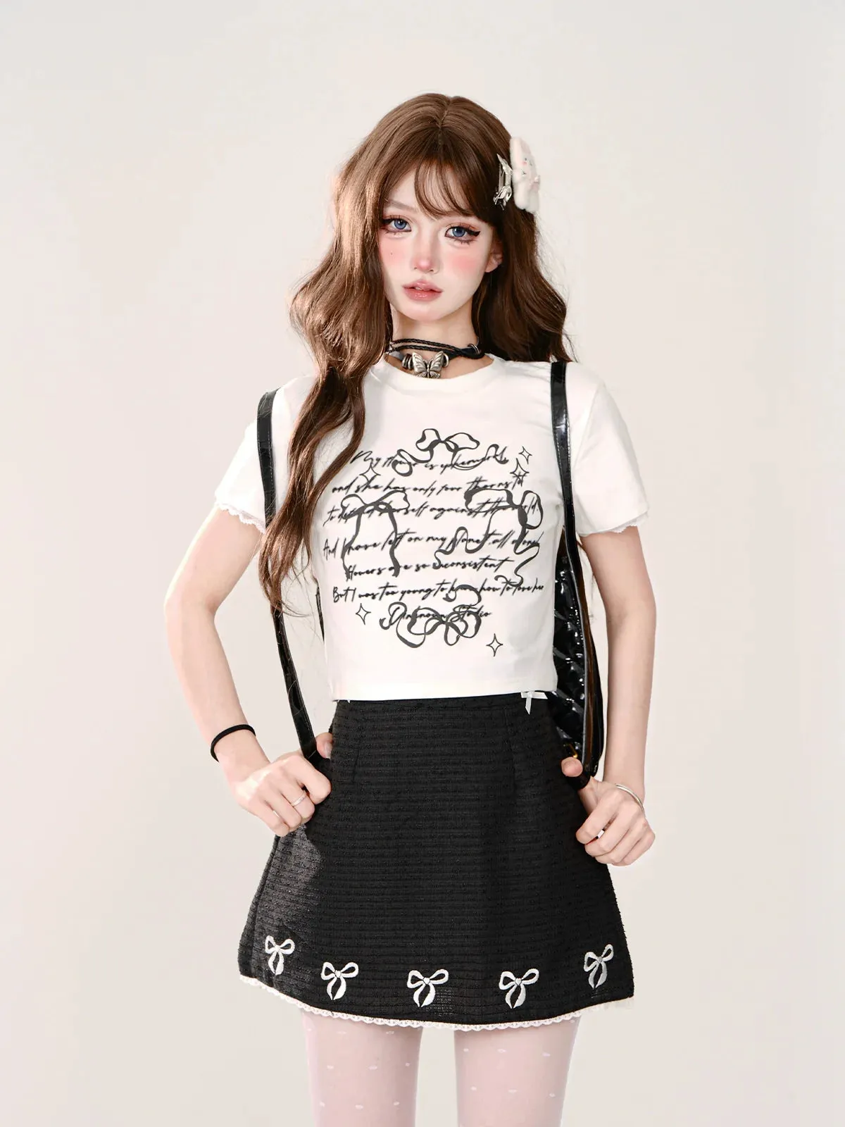 Chic American Letter Short Illustration Top Slim Design