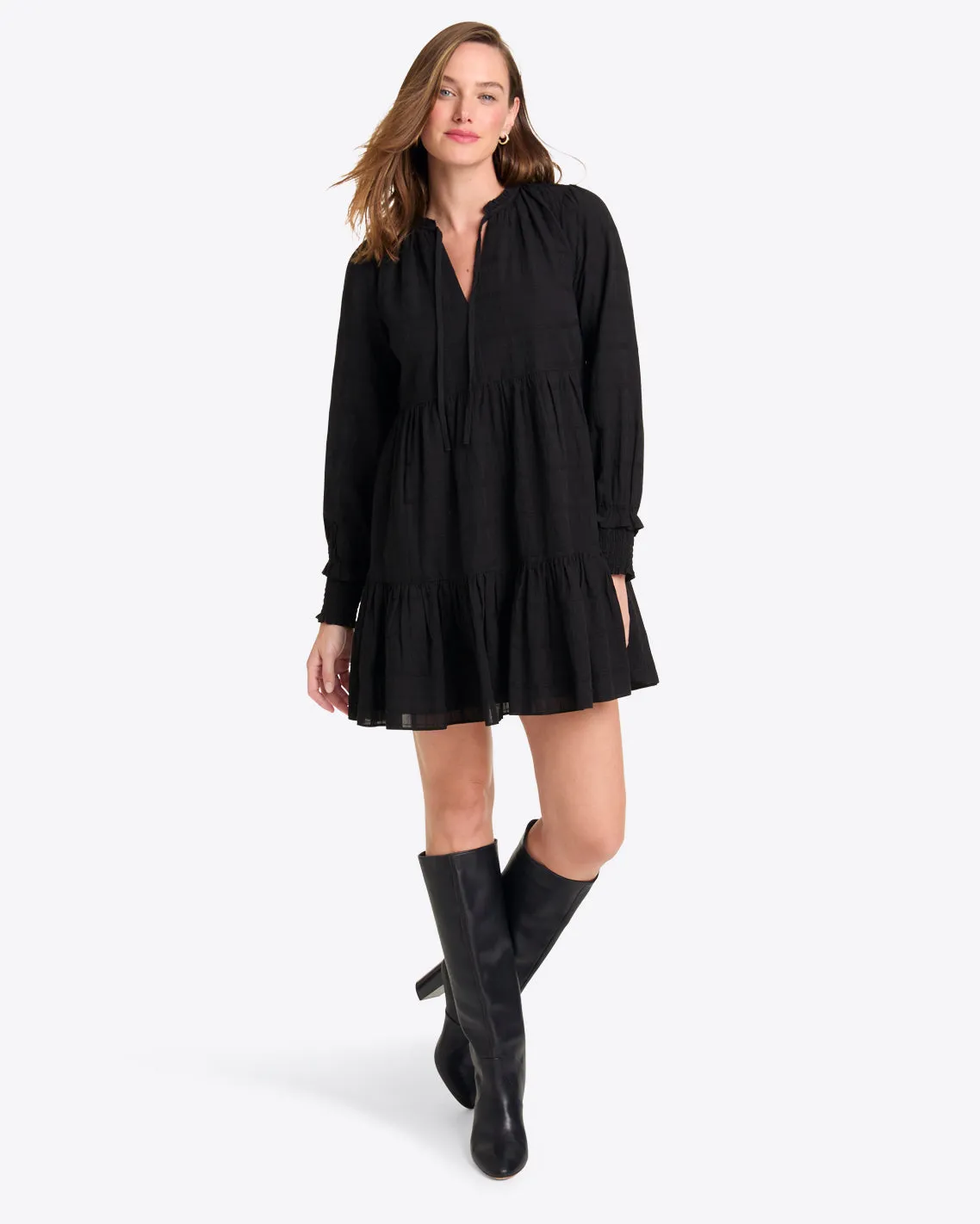 Connie Long Sleeve Mini Dress in Pane Plaid