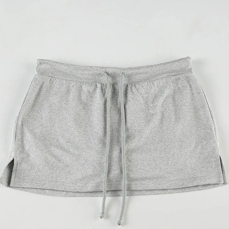 Cuteandpsycho Solid Lace-up Mini Skirts Sexy American Retro Basic Vintage Casual Short Bottoms Basic Casual A-Line Knit Clothing