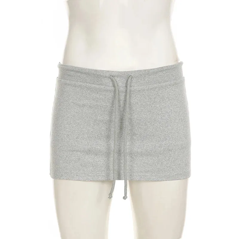 Cuteandpsycho Solid Lace-up Mini Skirts Sexy American Retro Basic Vintage Casual Short Bottoms Basic Casual A-Line Knit Clothing