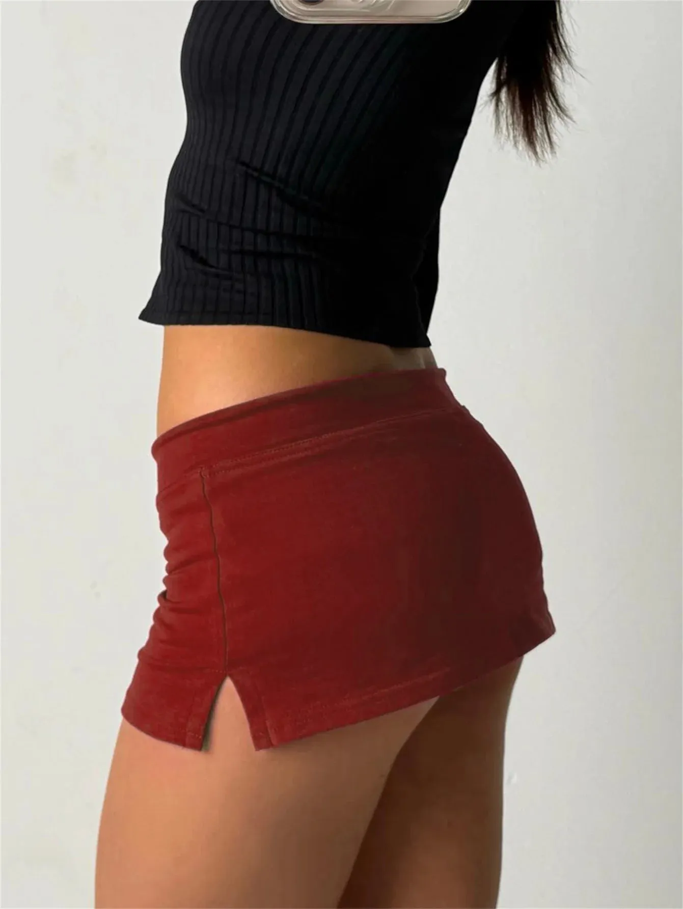 Cuteandpsycho Solid Lace-up Mini Skirts Sexy American Retro Basic Vintage Casual Short Bottoms Basic Casual A-Line Knit Clothing