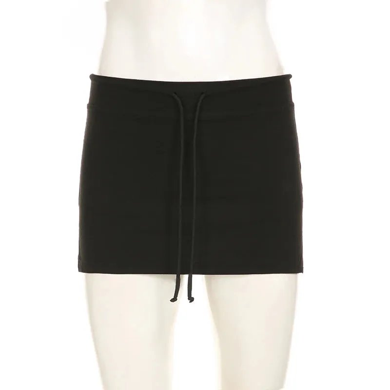 Cuteandpsycho Solid Lace-up Mini Skirts Sexy American Retro Basic Vintage Casual Short Bottoms Basic Casual A-Line Knit Clothing