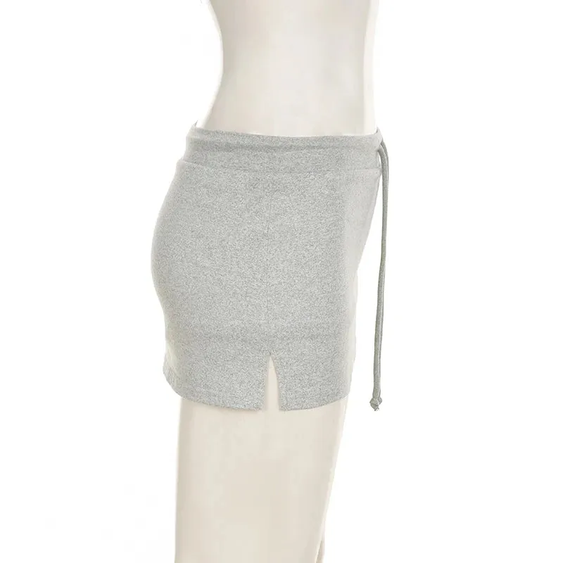 Cuteandpsycho Solid Lace-up Mini Skirts Sexy American Retro Basic Vintage Casual Short Bottoms Basic Casual A-Line Knit Clothing