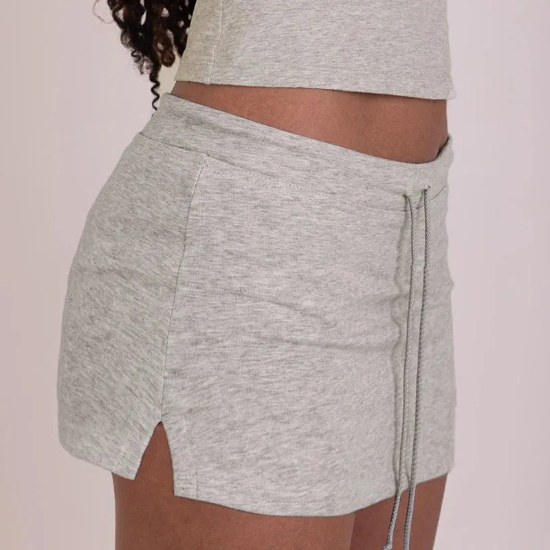 Cuteandpsycho Solid Lace-up Mini Skirts Sexy American Retro Basic Vintage Casual Short Bottoms Basic Casual A-Line Knit Clothing
