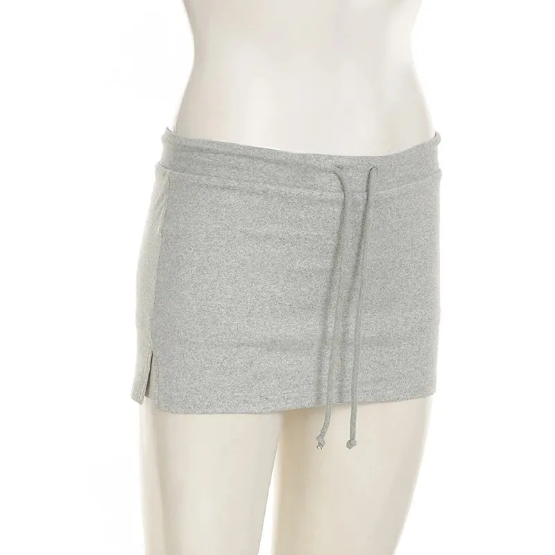 Cuteandpsycho Solid Lace-up Mini Skirts Sexy American Retro Basic Vintage Casual Short Bottoms Basic Casual A-Line Knit Clothing