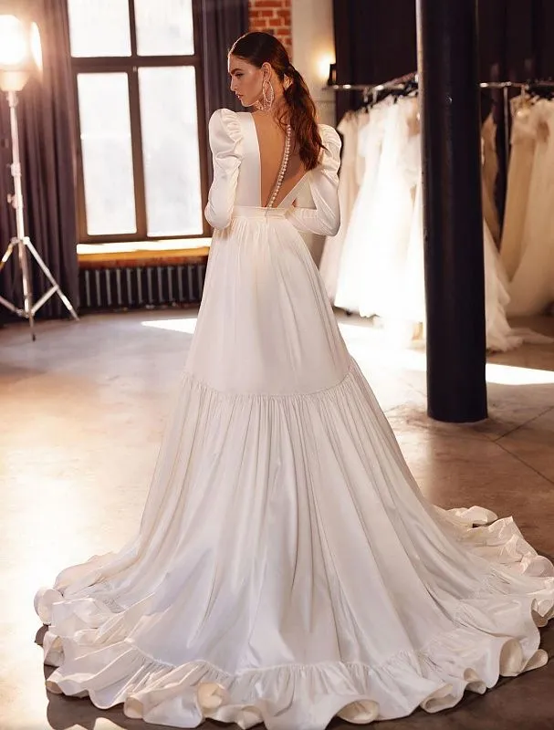 Fascinating Frilled White Wedding Dress