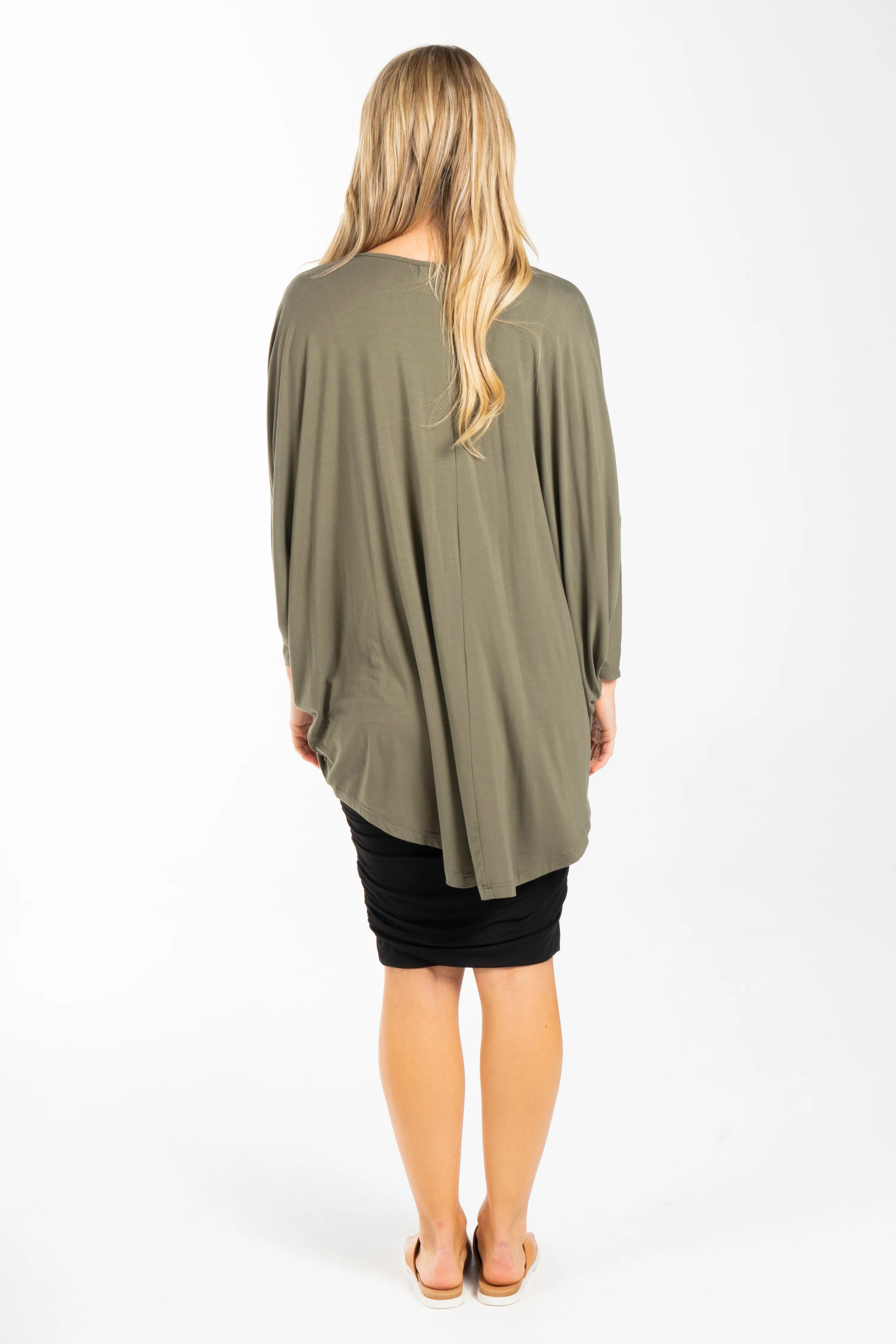 FINAL SALE Long Sleeve Hi Low Miracle Top in Khaki