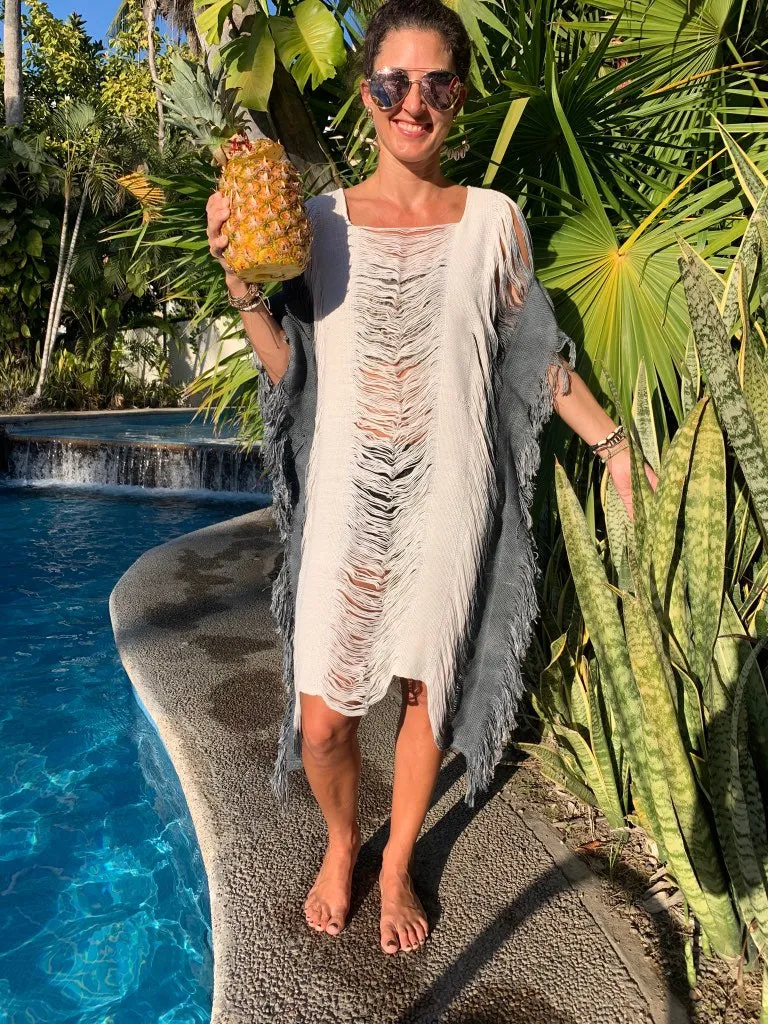 Gray Ombre Open Weave Long Length Top