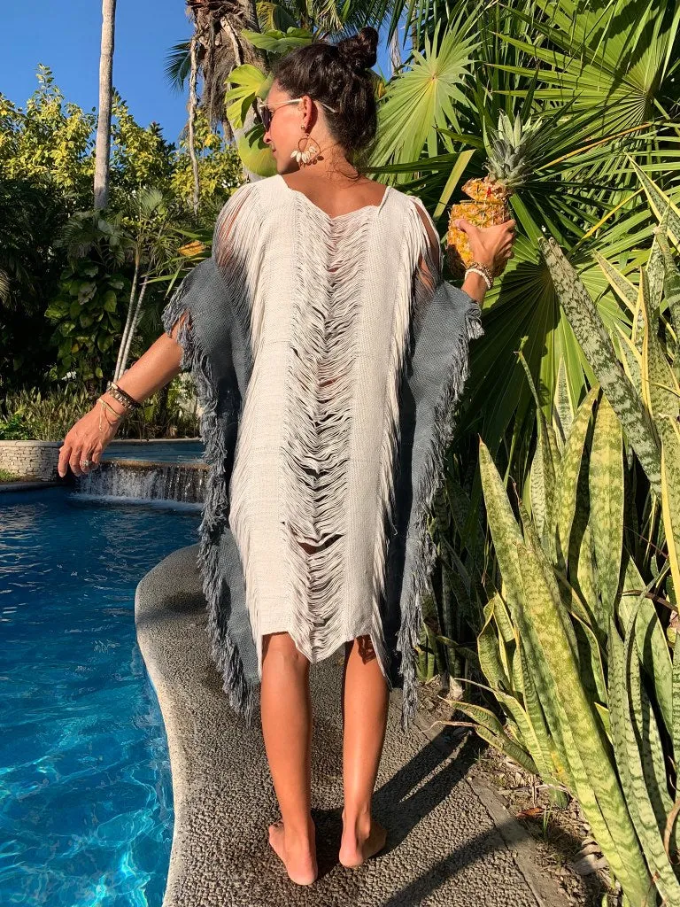 Gray Ombre Open Weave Long Length Top