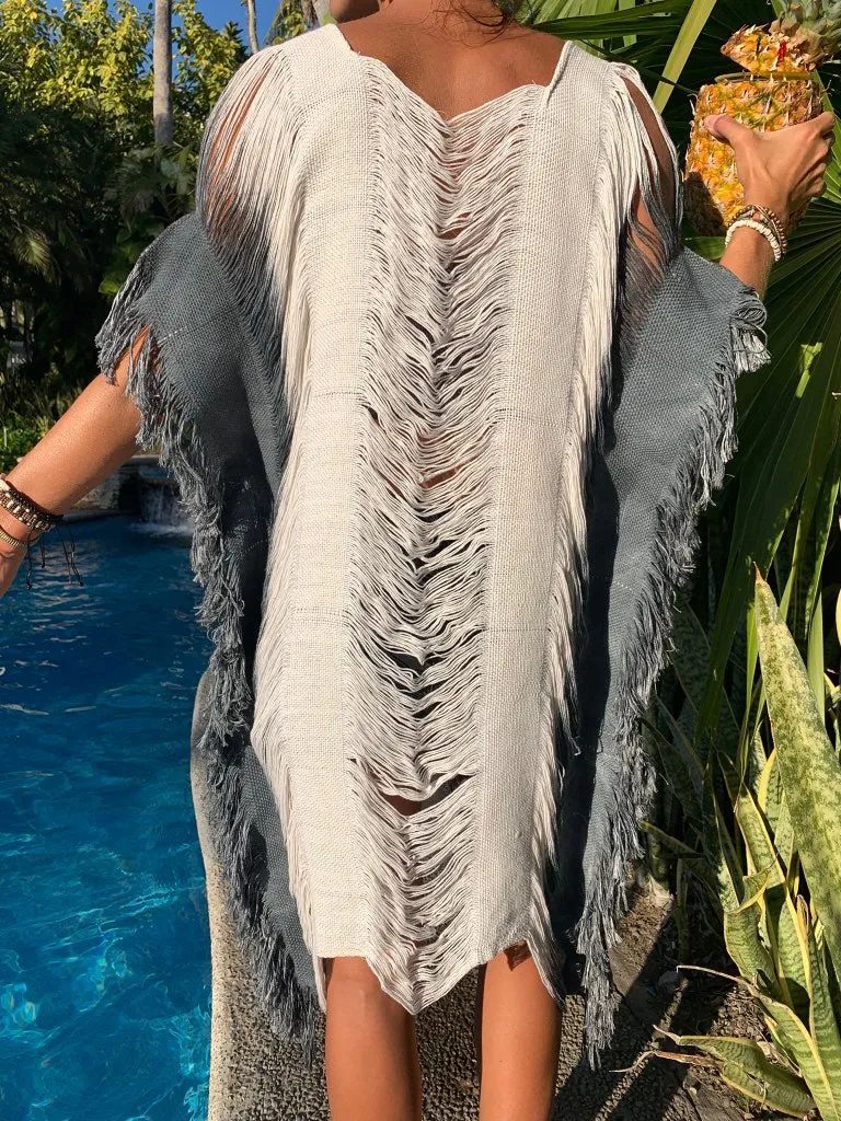 Gray Ombre Open Weave Long Length Top