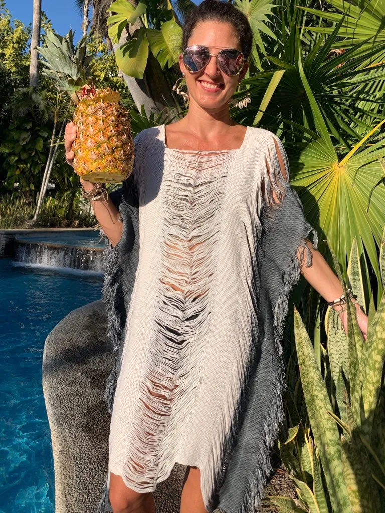 Gray Ombre Open Weave Long Length Top