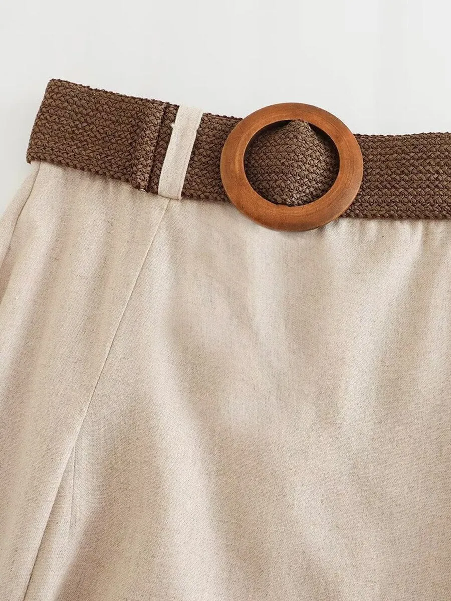 Joskka Solid Long Skirt  New High Waist Elegant Casual Belt Long Skirts Vintage Simple Female New Fall Dress