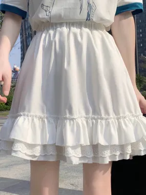 Lace Ruffle Fairy Pleated Mini Skirt