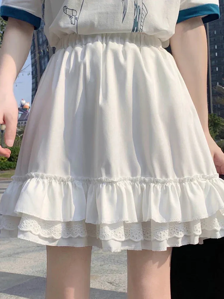 Lace Ruffle Fairy Pleated Mini Skirt