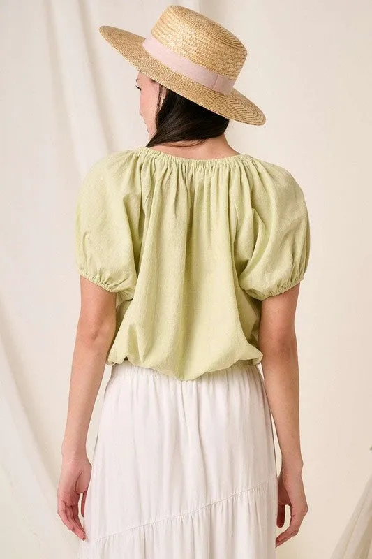 Linen Two-Way Short Sleeve Crop Blouse