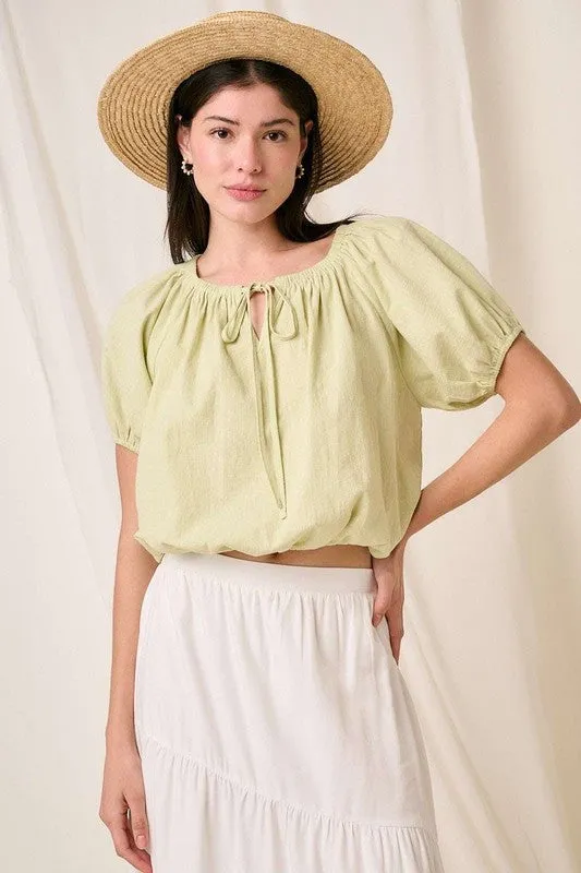 Linen Two-Way Short Sleeve Crop Blouse