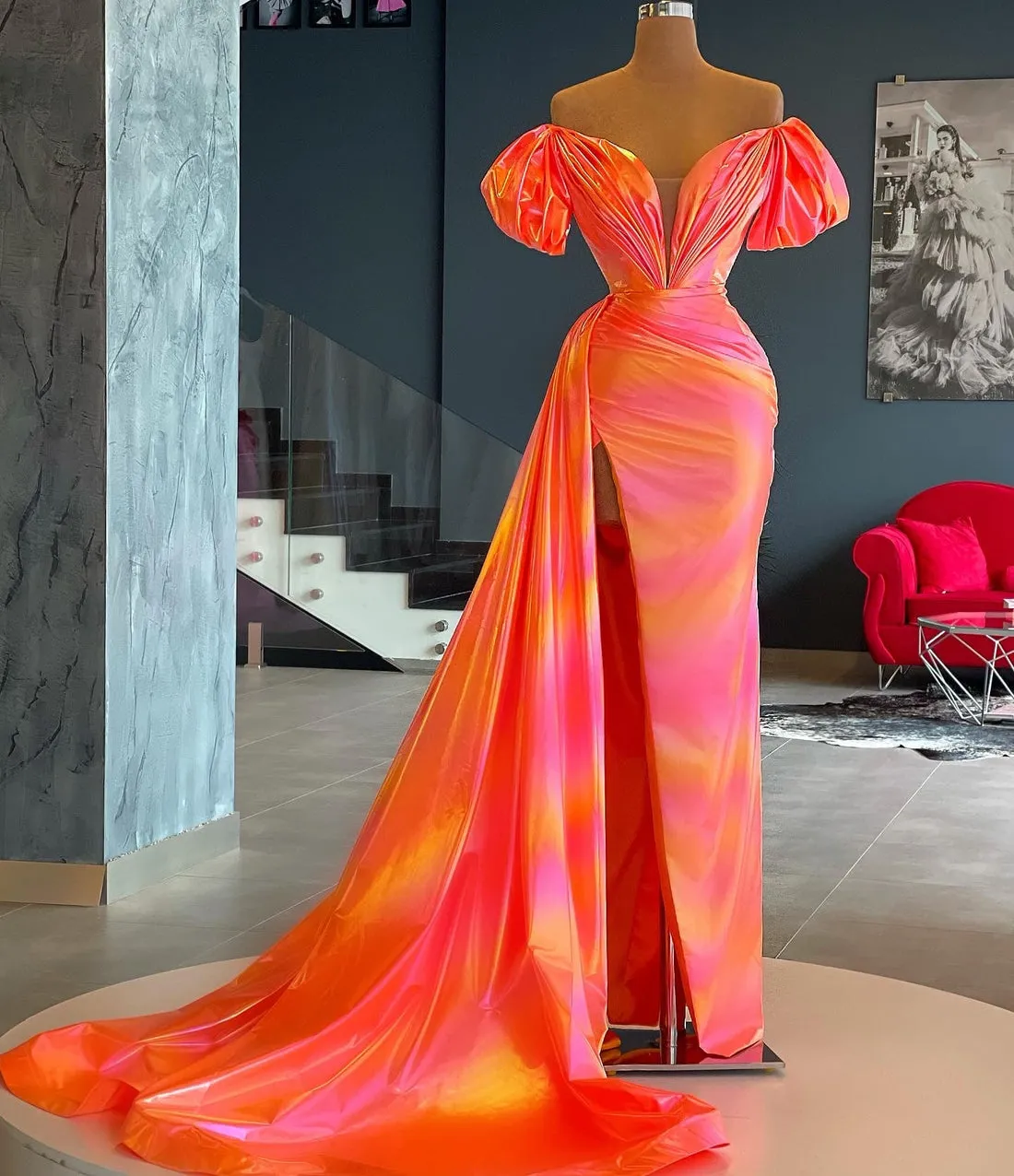LRENE ORANGE RAINBOW  EVENING DRESS