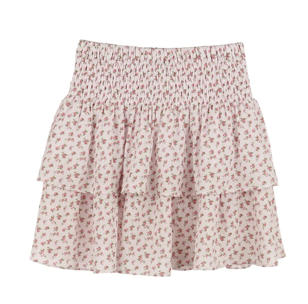 Luli & Me Gabby Girls Audrey Smocked Tiered Skirt - Rose Pink Floral