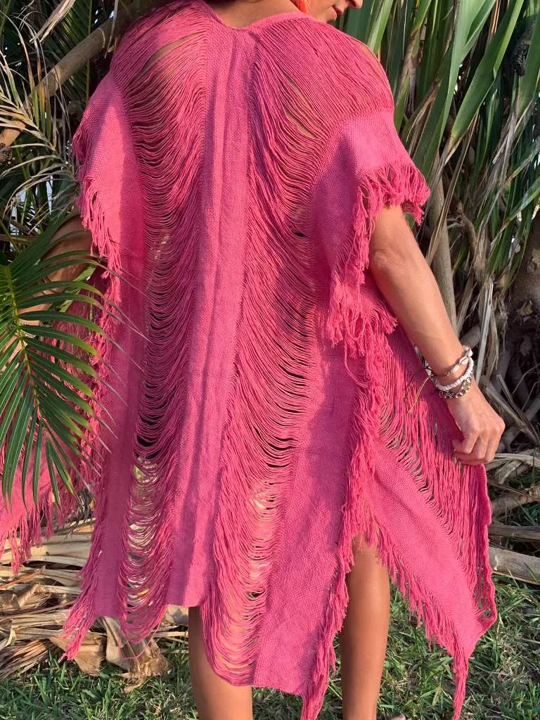 Magenta Open Weave Long Length Kimono
