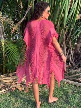 Magenta Open Weave Long Length Kimono