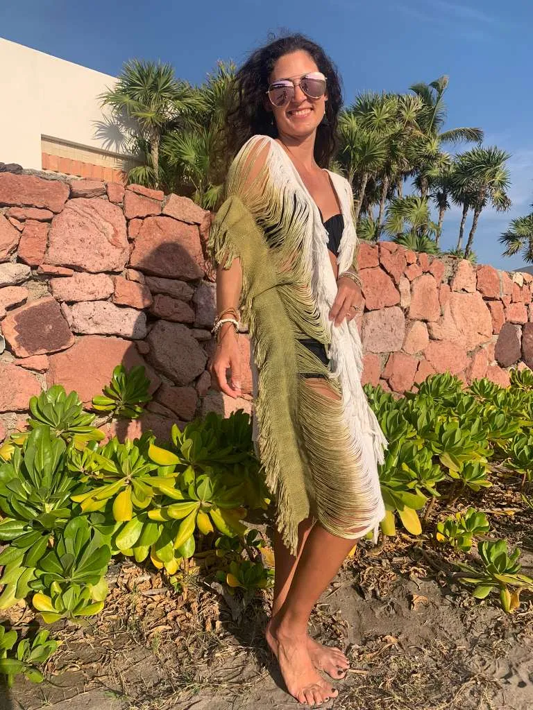 Olive Ombre Open Weave Long Length Kimono