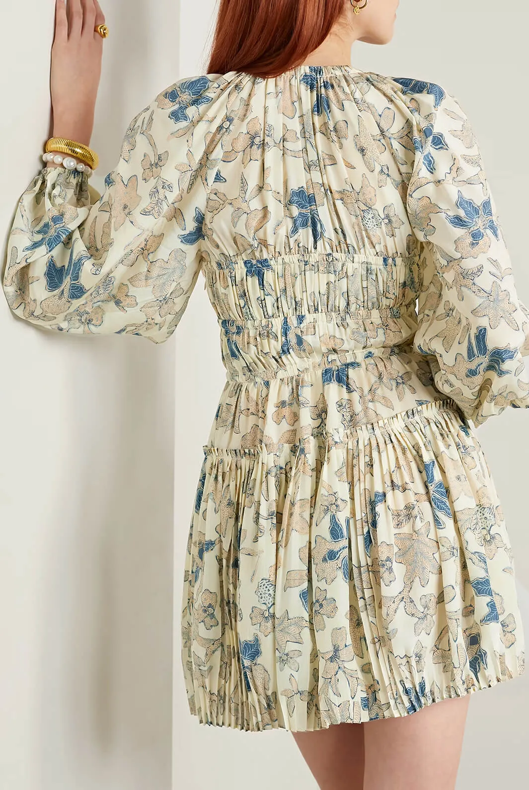 Sefia tiered pleated printed silk-crepe mini dress