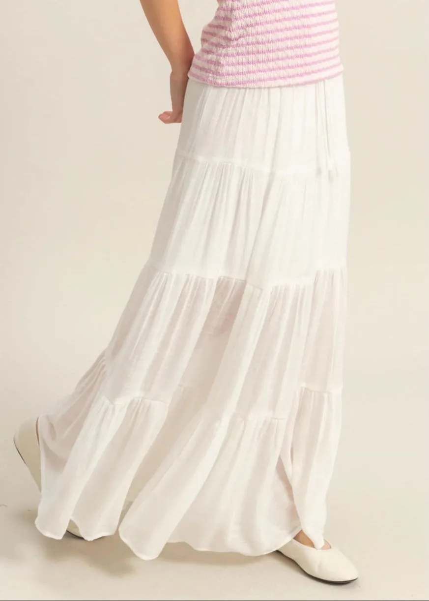 Serenity Tiered Long Maxi Skirt (White)