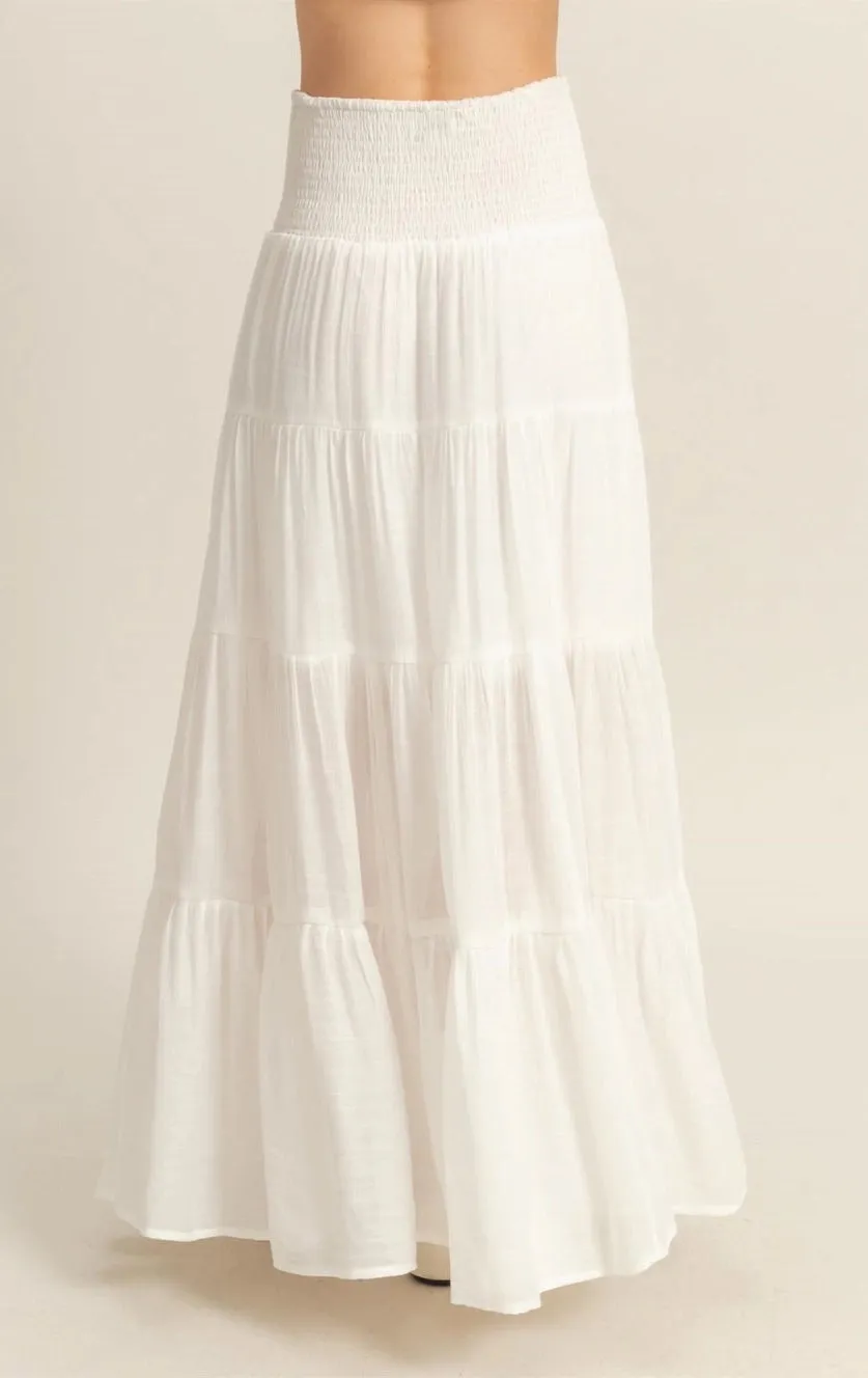 Serenity Tiered Long Maxi Skirt (White)
