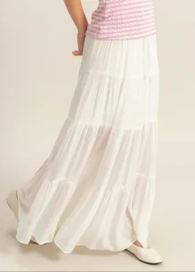 Serenity Tiered Long Maxi Skirt (White)