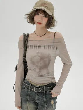 Sheer Inner Camisole Off-the-shoulder Mesh American   T long