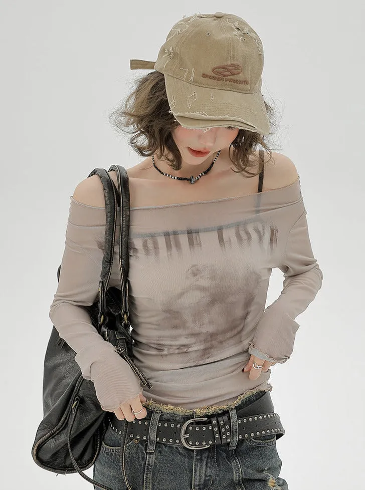Sheer Inner Camisole Off-the-shoulder Mesh American   T long